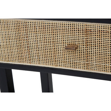 Black Console Table with Sturdy Frame and 2 Rattan-Front Drawers | Corso
