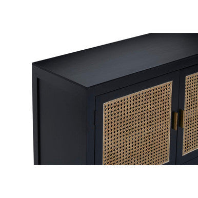 Corso Black Sideboard with 3 Rattan Doors