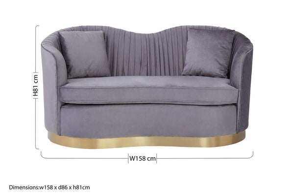 Franza Grey 2 Seat Pleated Velvet Sofa