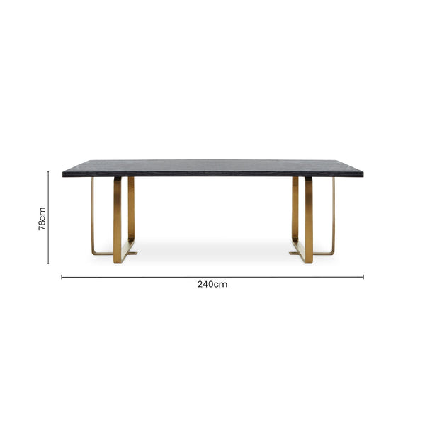 Lena Black Oak Veneer Rectangular Dining Table with Brushed Gold Base