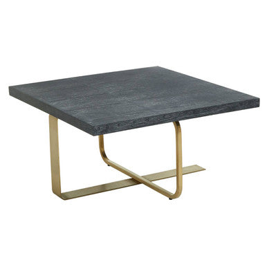 Black and Grey Square Coffee Table with Brushed Gold Base | Lena