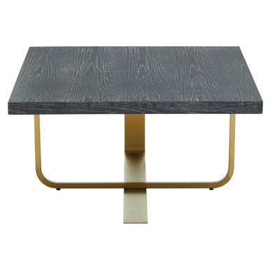 Black and Grey Square Coffee Table with Brushed Gold Base | Lena