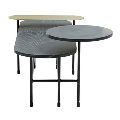 Serrano Black Oak Veneer and Marble Multi Tier Coffee Table