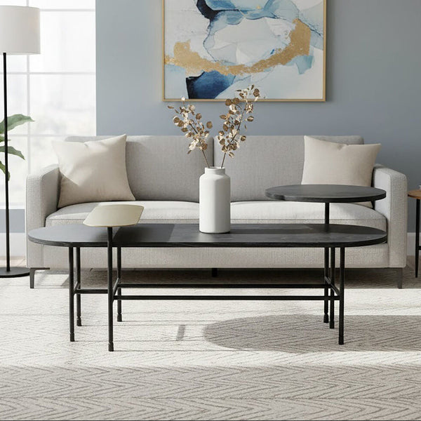 Serrano Black Oak Veneer and Marble Multi Tier Coffee Table