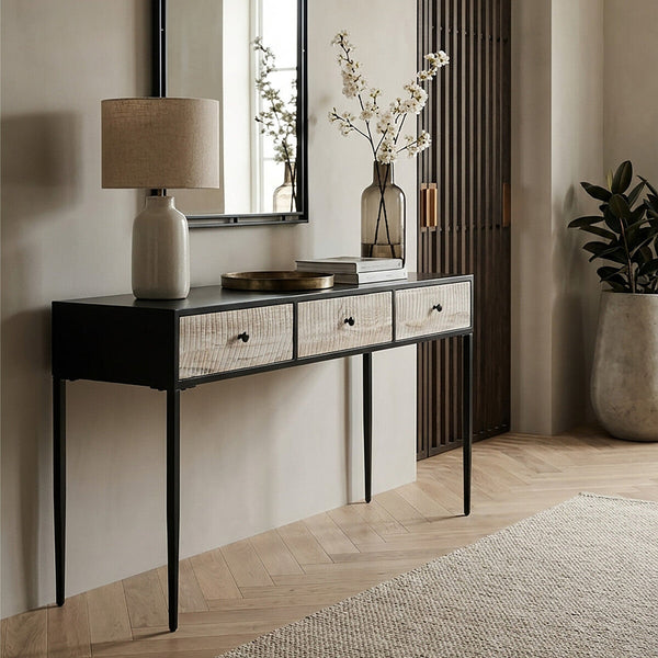 Luxor Grey Recycled Pine Wood 3 Drawer Console Table