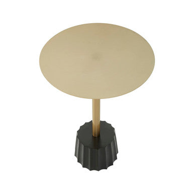 Corra Gold Finish Side Table with Black Fluted Base