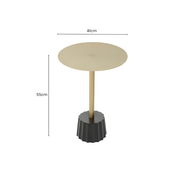 Corra Gold Finish Side Table with Black Fluted Base