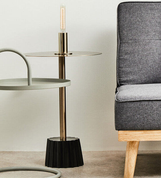 Corra Gold Finish Side Table with Black Fluted Base