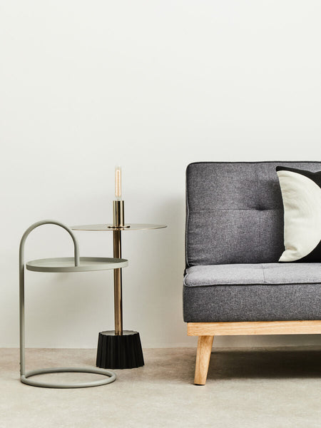 Corra Gold Finish Side Table with Black Fluted Base