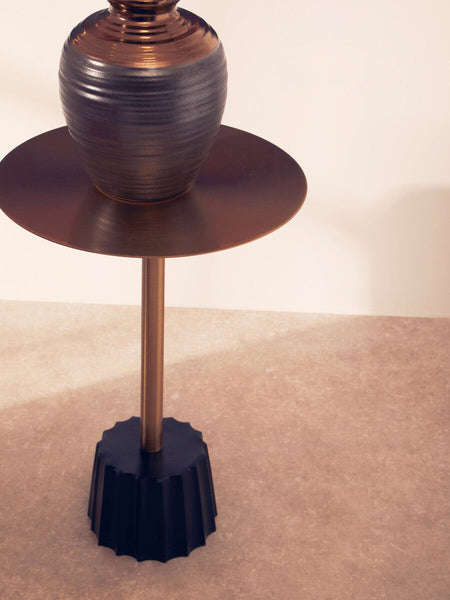 Corra Gold Finish Side Table with Black Fluted Base