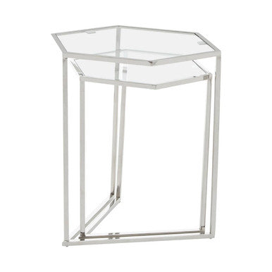 Herber Silver Finish Set of 2 Hexagonal Nesting Tables