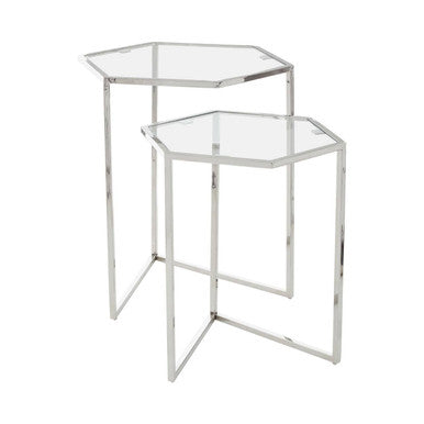 Herber Silver Finish Set of 2 Hexagonal Nesting Tables