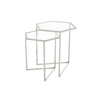 Herber Silver Finish Set of 2 Hexagonal Nesting Tables