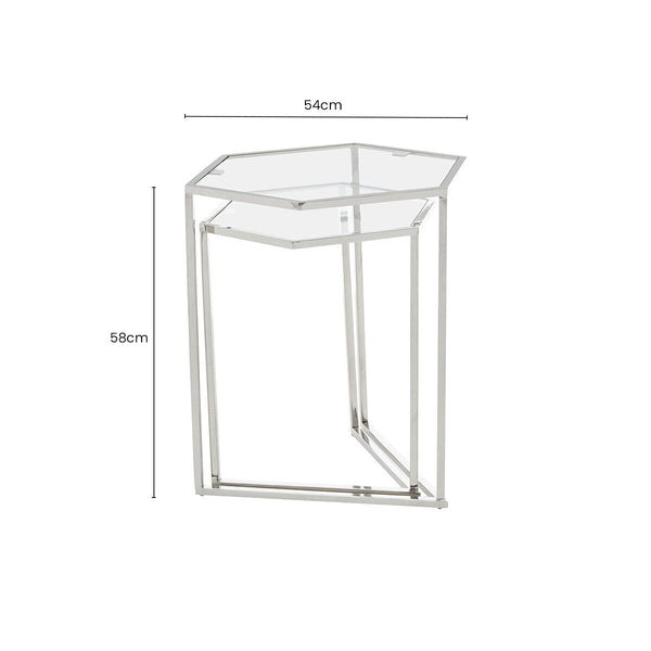 Herber Silver Finish Set of 2 Hexagonal Nesting Tables