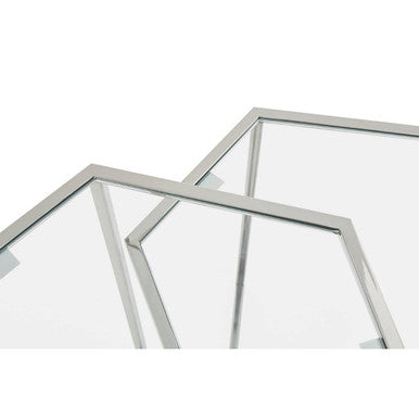 Herber Silver Finish Set of 2 Hexagonal Nesting Tables