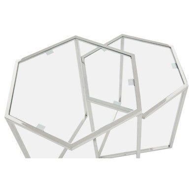 Herber Silver Finish Set of 2 Hexagonal Nesting Tables