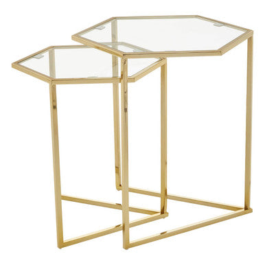 Herber Gold Finish Set of 2 Hexagonal Nesting Tables