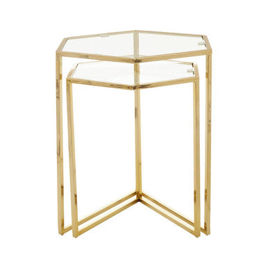 Herber Gold Finish Set of 2 Hexagonal Nesting Tables