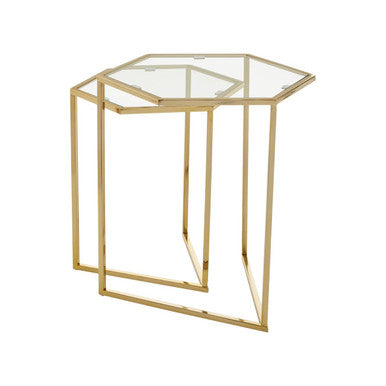 Herber Gold Finish Set of 2 Hexagonal Nesting Tables