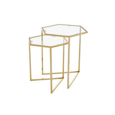 Herber Gold Finish Set of 2 Hexagonal Nesting Tables