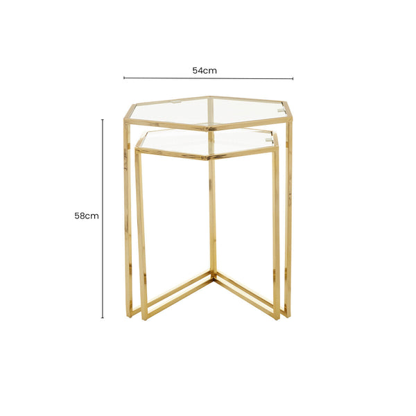 Herber Gold Finish Set of 2 Hexagonal Nesting Tables