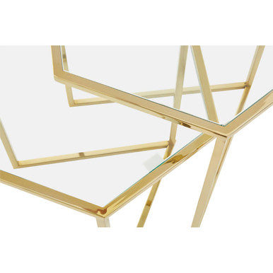 Herber Gold Finish Set of 2 Hexagonal Nesting Tables