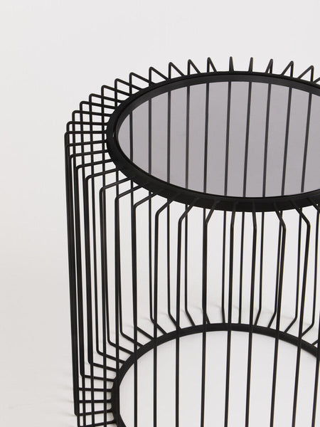 Trento Black Metal Round Side Table with Glass Top