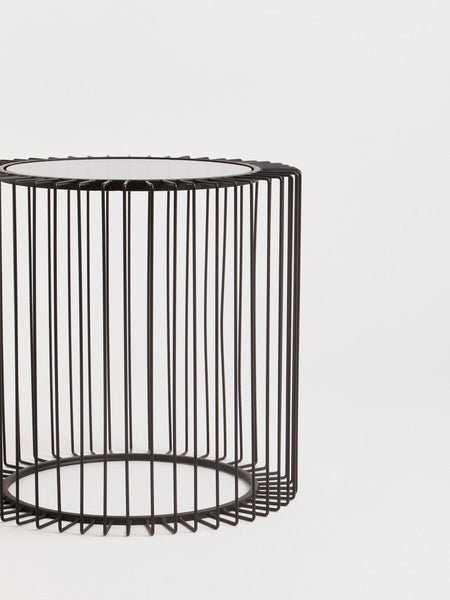 Trento Black Metal Round Side Table with Glass Top