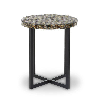Branna Natural Shell Inlay Round Side Table with Black Finish Base
