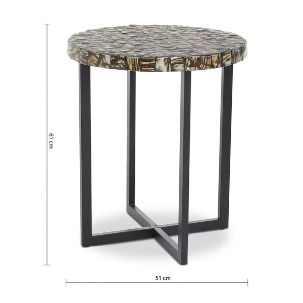 Branna Natural Shell Inlay Round Side Table with Black Finish Base