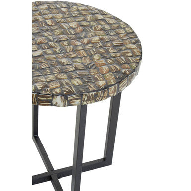 Branna Natural Shell Inlay Round Side Table with Black Finish Base