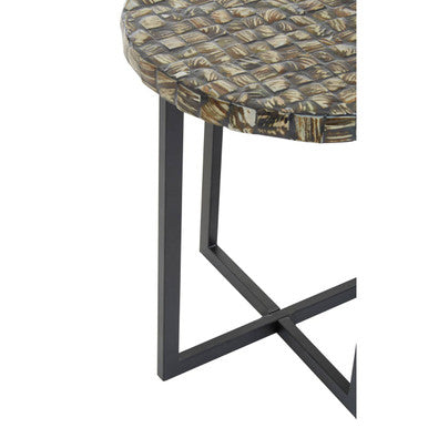 Branna Natural Shell Inlay Round Side Table with Black Finish Base
