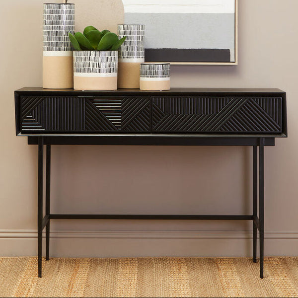 Jakara Black Finish Wooden 2 Drawer Console Table