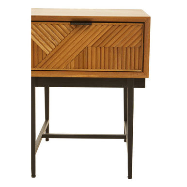 Natural Abstract Geometric Side Table with 1 Storage Drawer | Jakara