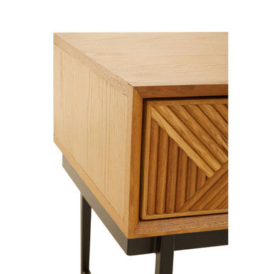 Natural Abstract Geometric Side Table with 1 Storage Drawer | Jakara