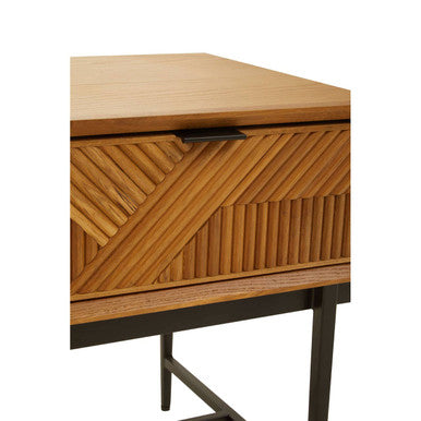 Natural Abstract Geometric Side Table with 1 Storage Drawer | Jakara