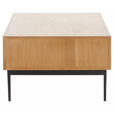 Natural Carved Effect 2-Drawer Coffee Table with Metal Legs | Jakara