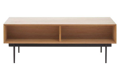 Natural Carved Effect 2-Drawer Coffee Table with Metal Legs | Jakara
