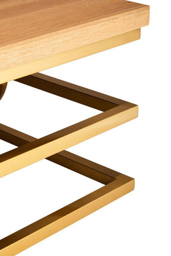 Natural Oak Wood Rectangular Coffee Table with Gold Finish | Jarloi