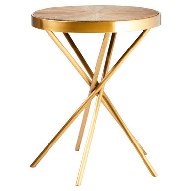 Natural Fir Wood Round Side Table with Gold Finish Frame | Jana