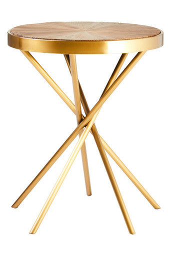 Natural Fir Wood Round Side Table with Gold Finish Frame | Jana
