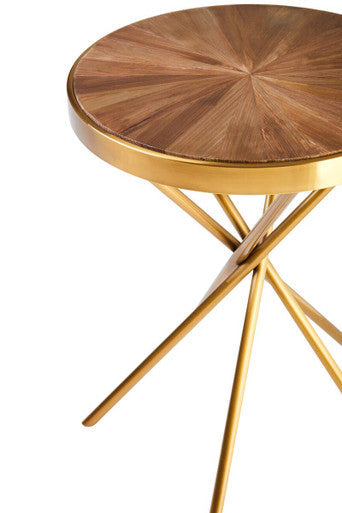 Natural Fir Wood Round Side Table with Gold Finish Frame | Jana