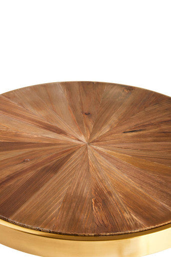 Natural Fir Wood Round Side Table with Gold Finish Frame | Jana