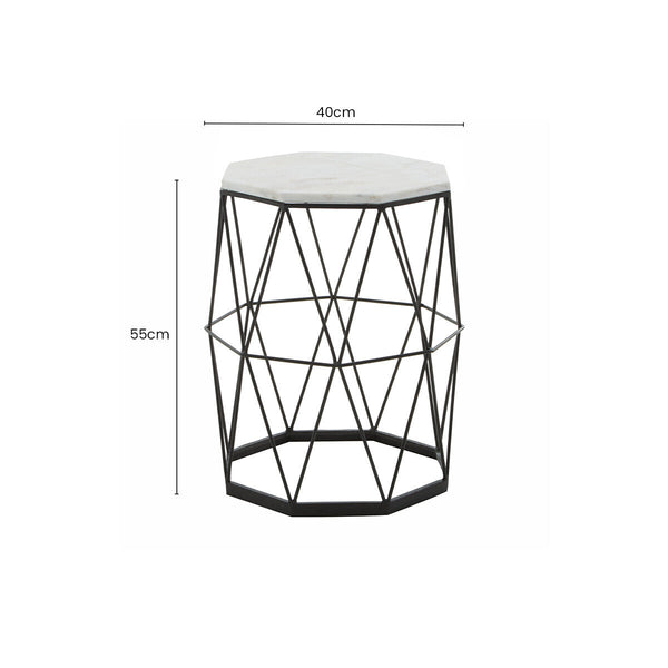 Shalimar White Marble and Black Finish Octagonal Side Table