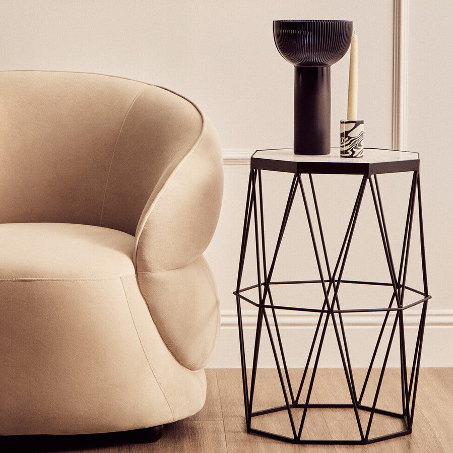Shalimar White Marble and Black Finish Octagonal Side Table