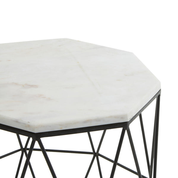 Shalimar White Marble and Black Finish Octagonal Side Table