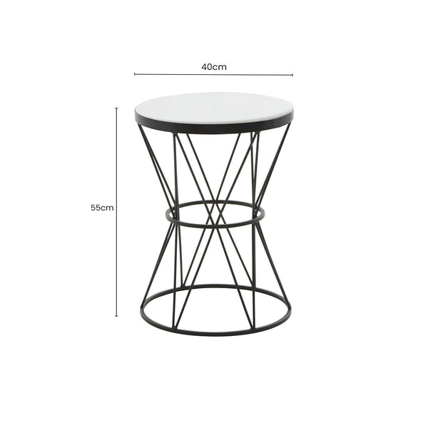 Shalimar White Marble and Black Finish Side Table with Hourglass Base