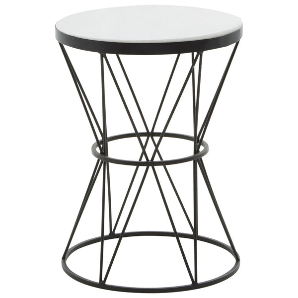 Shalimar White Marble and Black Finish Side Table with Hourglass Base