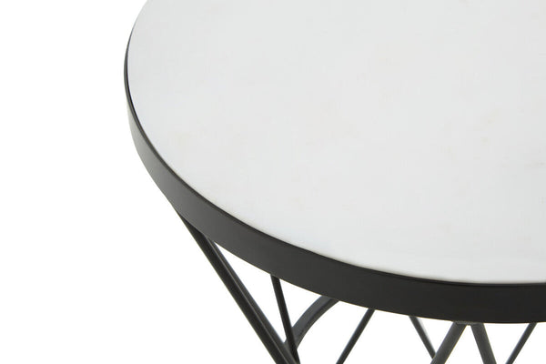 Shalimar White Marble and Black Finish Side Table with Hourglass Base