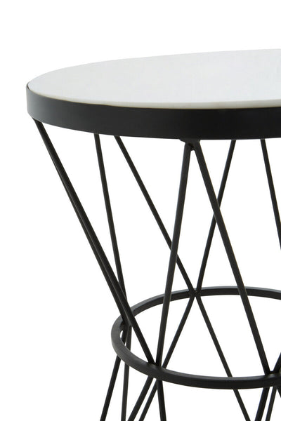 Shalimar White Marble and Black Finish Side Table with Hourglass Base